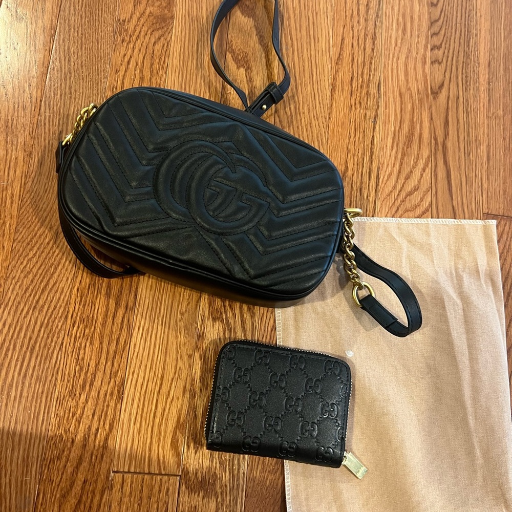 Designer inspired Black Textured Crossbody Bag with small wallet